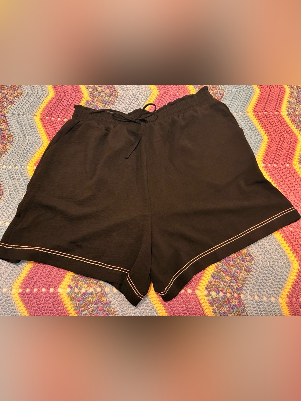 Adrianna Papell Black Drawstring Active Lounge Shorts